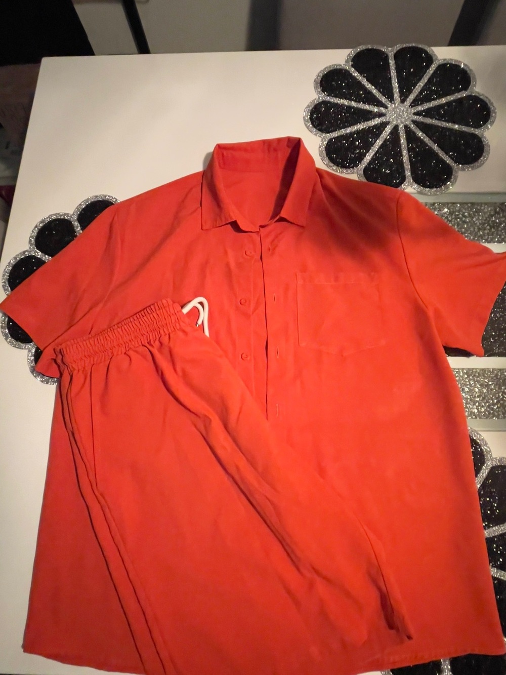 Men’s 2 Piece Solid Set XL Burnt Orange Terracotta Shirt Shorts Vacation Outfit
